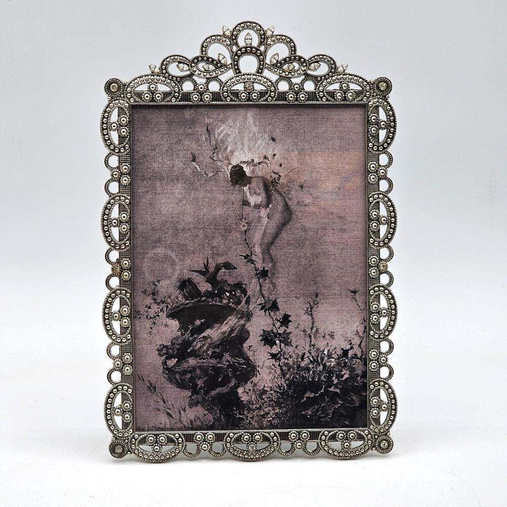 Ornate Silver Jeweled Picture Frame Vintage Style - Picture 3 of 9